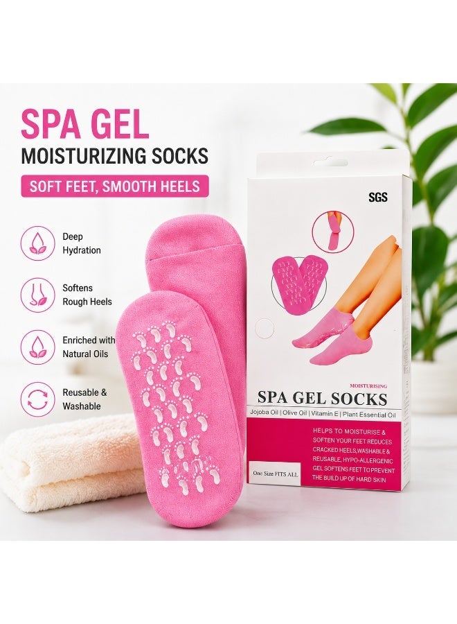 Spa Gel Moisturizing Socks for Dry & Cracked Heels | Reusable Silicone Gel Heel Socks with Vitamin E, Jojoba Oil & Essential Oils | Soft Hydrating Foot Care Socks | Pink - Image 2