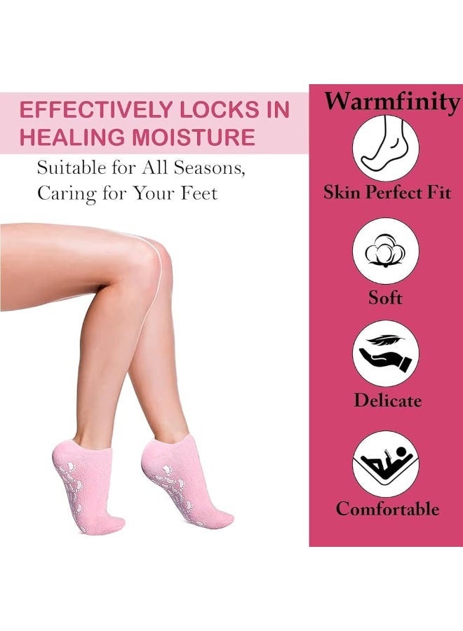 Spa Gel Moisturizing Socks for Dry & Cracked Heels | Reusable Silicone Gel Heel Socks with Vitamin E, Jojoba Oil & Essential Oils | Soft Hydrating Foot Care Socks | Pink - Image 3