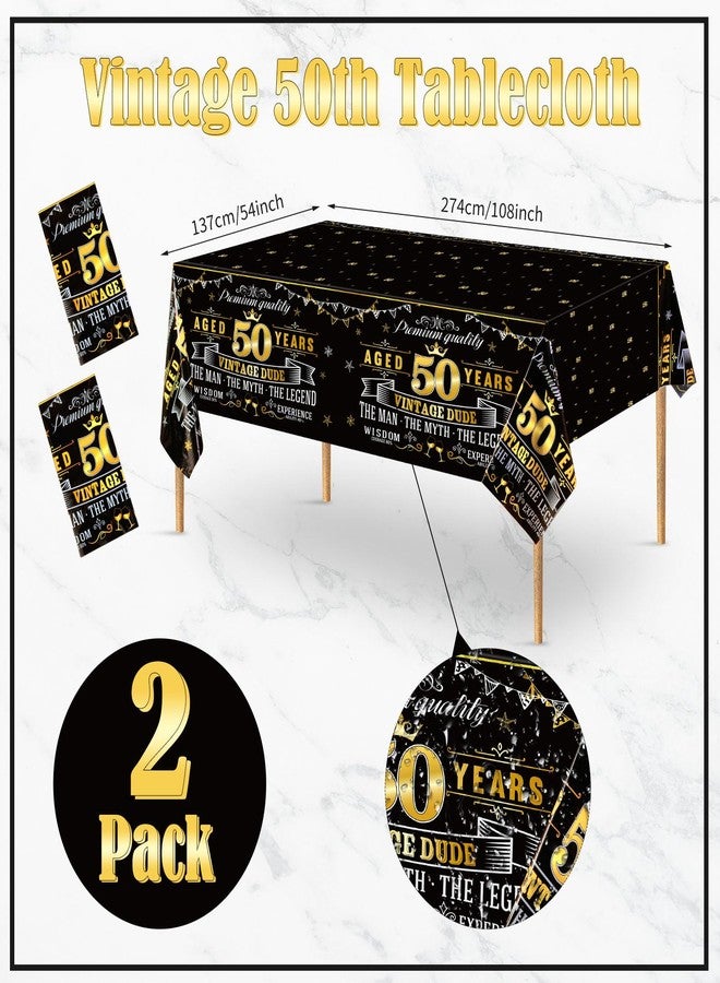 ABURRORI 183 Pcs Vintage 50th Party Tableware Set, Black Gold Vintage Happy 50 Birthday Tablecloth 24 Guests Dinner Plates Dessert Plate Cup and Napkins for Men Cheers 50th Theme Birthday Party Supplies - Image 4