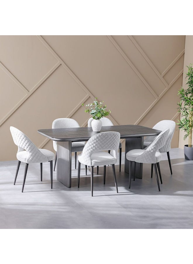 DANUBE HOME Millo 1+6 Seater Glass Top Dining Set – Modern Grey Metallic Dining Table with 6 Comfortable Chairs | Stylish and Durable Dining Room Furniture for Family Meals & Entertaining - Image 1