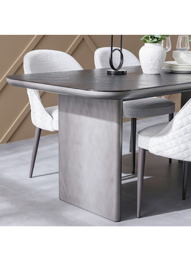 DANUBE HOME Millo 1+6 Seater Glass Top Dining Set – Modern Grey Metallic Dining Table with 6 Comfortable Chairs | Stylish and Durable Dining Room Furniture for Family Meals & Entertaining - Image 5