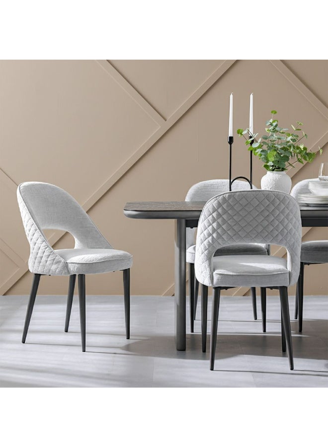 DANUBE HOME Millo 1+6 Seater Glass Top Dining Set – Modern Grey Metallic Dining Table with 6 Comfortable Chairs | Stylish and Durable Dining Room Furniture for Family Meals & Entertaining - Image 2