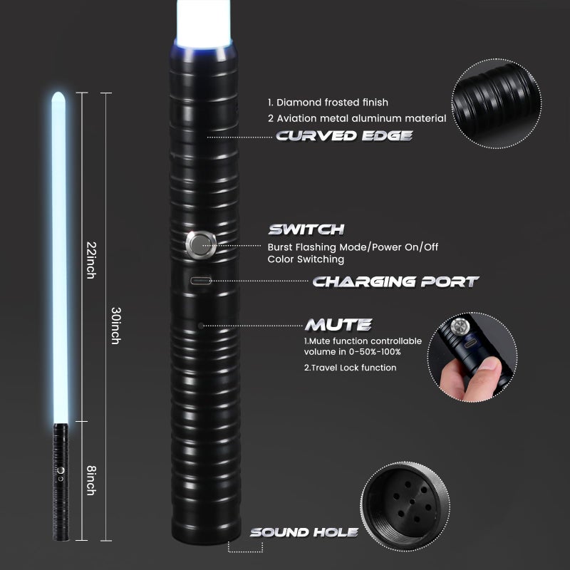 Joyyy Dueling Lightsaber Alloy Handle Light Saber RGB 15 Color FX Sound Doubled Blade 2 in 1 Rechargeable Light Up Swords Toy for Adult Kids Birthday Thanksgiving Xmas Gift Halloween Cosplay (Black) - Image 2
