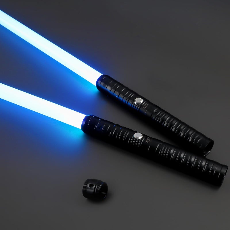 Joyyy Dueling Lightsaber Alloy Handle Light Saber RGB 15 Color FX Sound Doubled Blade 2 in 1 Rechargeable Light Up Swords Toy for Adult Kids Birthday Thanksgiving Xmas Gift Halloween Cosplay (Black) - Image 1