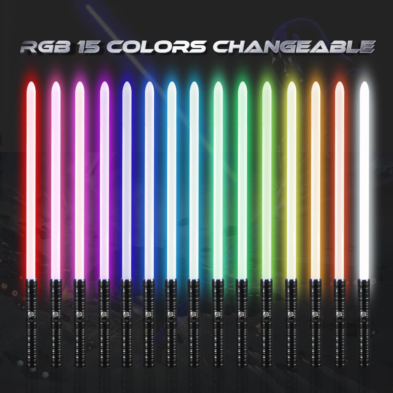 Joyyy Dueling Lightsaber Alloy Handle Light Saber RGB 15 Color FX Sound Doubled Blade 2 in 1 Rechargeable Light Up Swords Toy for Adult Kids Birthday Thanksgiving Xmas Gift Halloween Cosplay (Black) - Image 5