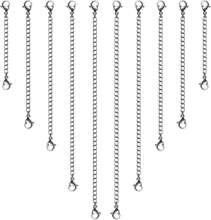 MENKEY Necklace Extenders, 10Pcs Stainless Steel Silver Necklace Bracelet Anklet Extension Chains with Lobster Clasps and Closures for Jewelry Making - Image 1
