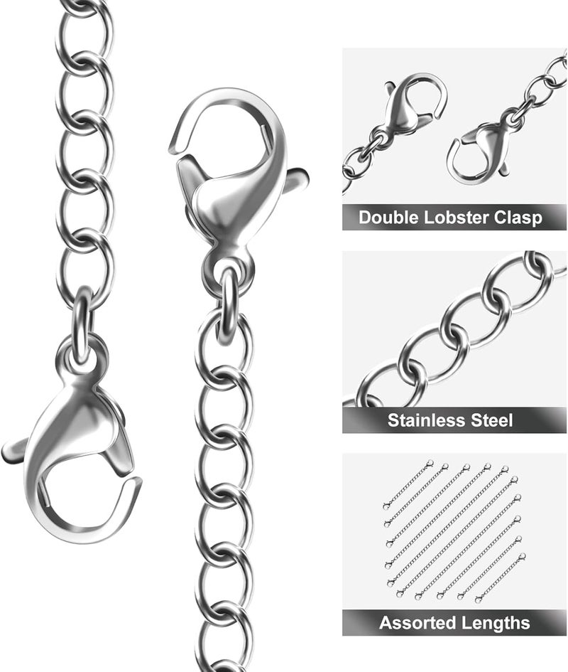 MENKEY Necklace Extenders, 10Pcs Stainless Steel Silver Necklace Bracelet Anklet Extension Chains with Lobster Clasps and Closures for Jewelry Making - Image 3
