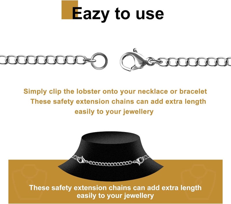 MENKEY Necklace Extenders, 10Pcs Stainless Steel Silver Necklace Bracelet Anklet Extension Chains with Lobster Clasps and Closures for Jewelry Making - Image 4