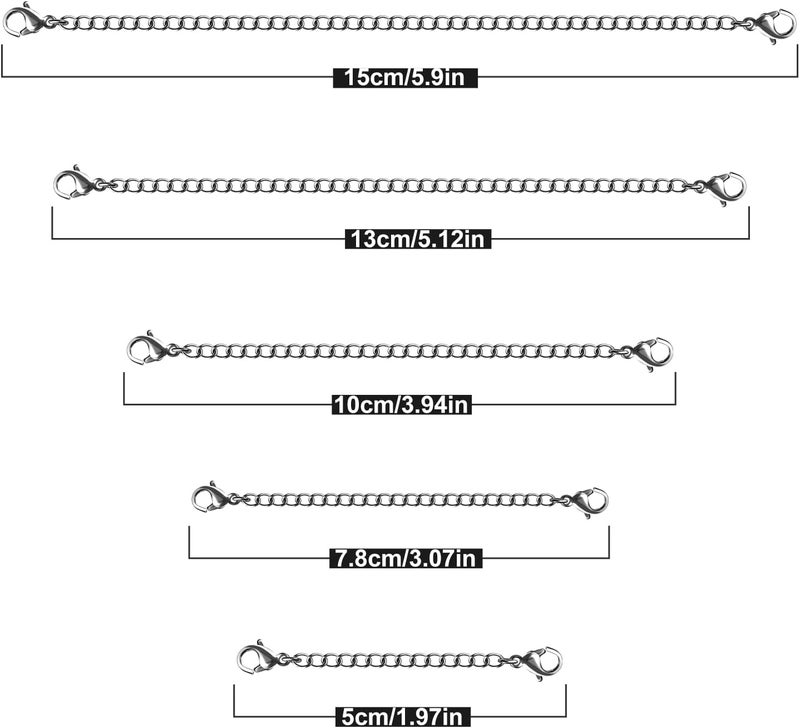MENKEY Necklace Extenders, 10Pcs Stainless Steel Silver Necklace Bracelet Anklet Extension Chains with Lobster Clasps and Closures for Jewelry Making - Image 2