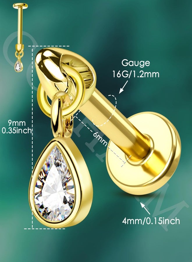 كوتشارم أقراط كوشارم 16G بتصميم حلزوني عمودي، مطلية بالذهب، بتصميم متدلي، وظهر مسطح، مناسبة لثقب غضروف الأذن، مقاس 6 مم، للنساء. - Image 3