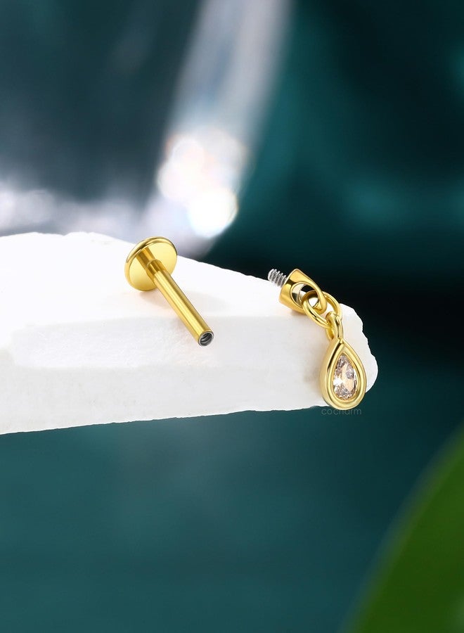 كوتشارم أقراط كوشارم 16G بتصميم حلزوني عمودي، مطلية بالذهب، بتصميم متدلي، وظهر مسطح، مناسبة لثقب غضروف الأذن، مقاس 6 مم، للنساء. - Image 5