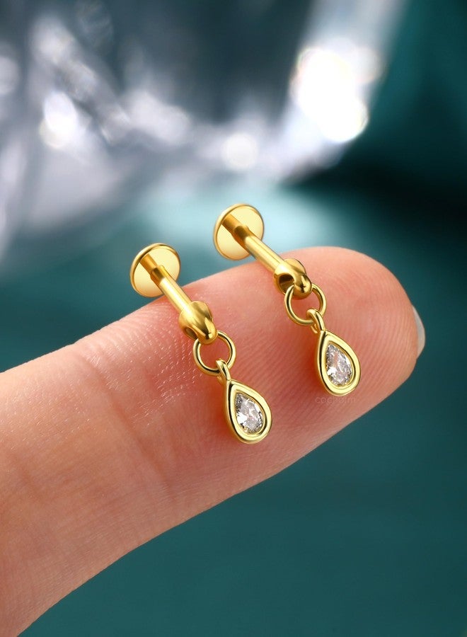 كوتشارم أقراط كوشارم 16G بتصميم حلزوني عمودي، مطلية بالذهب، بتصميم متدلي، وظهر مسطح، مناسبة لثقب غضروف الأذن، مقاس 6 مم، للنساء. - Image 4