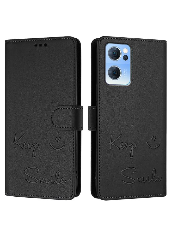 S-TOP Case For OPPO Reno7 5G Global Smile Embossing RFID Leather Phone Case - Image 3