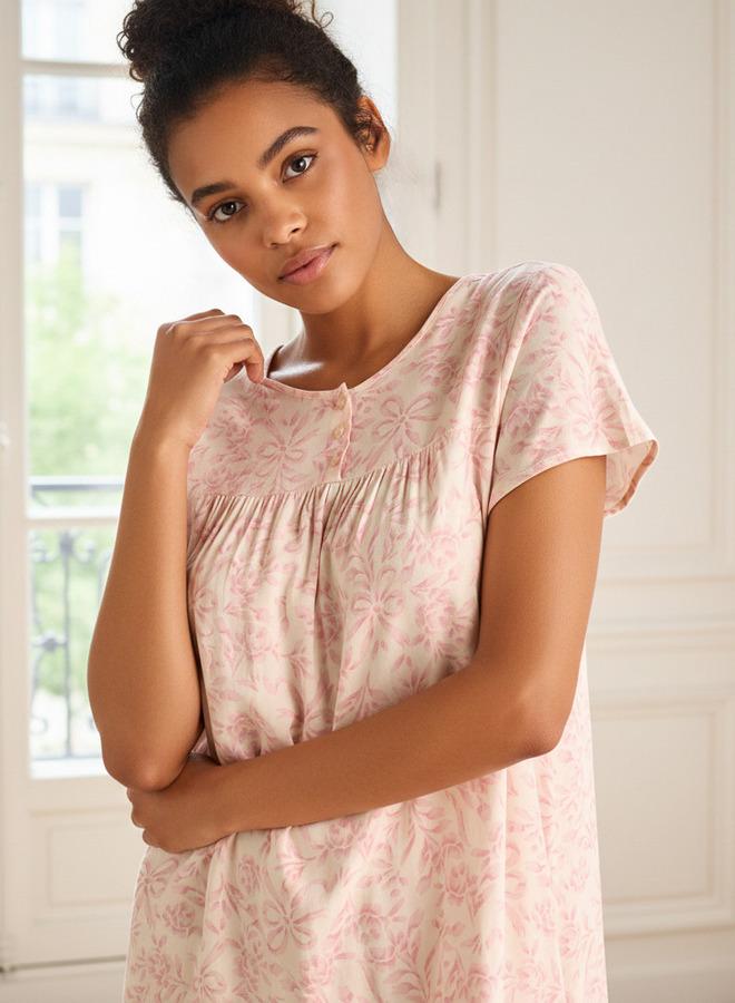 Splash FAV Midi Night Dress Short Sleeves Printed Viscose - Image 3
