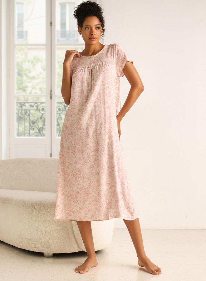 Splash FAV Midi Night Dress Short Sleeves Printed Viscose - Image 1