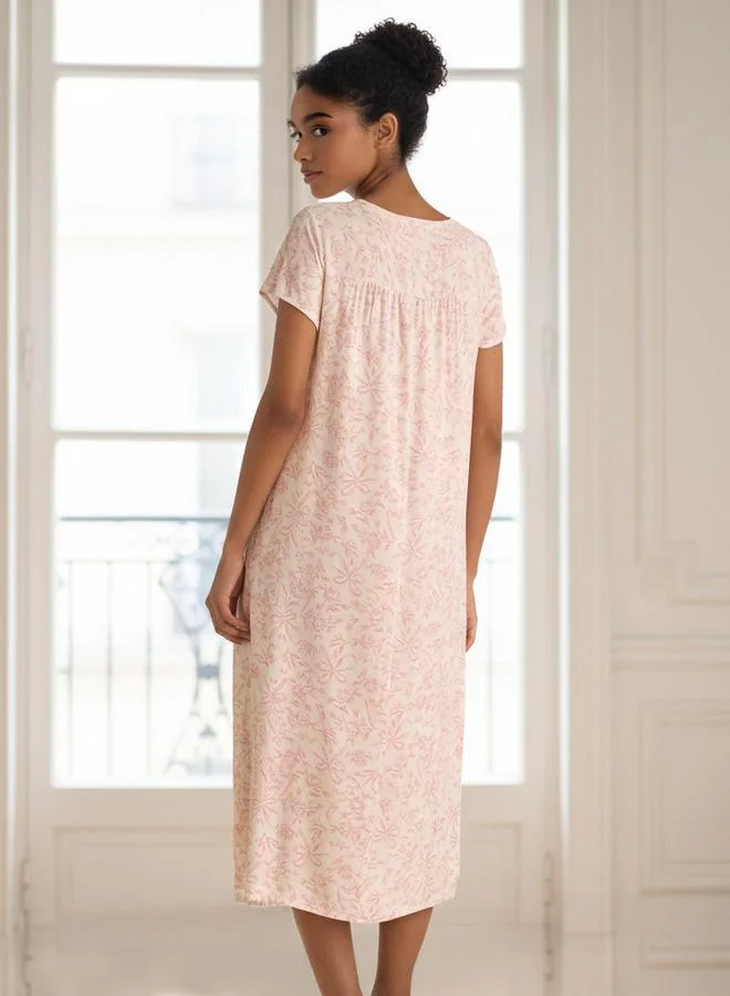 سبلاش فيڤ فستان ليلي ميدي بأكمام قصيرة وطبعة فيسكوز