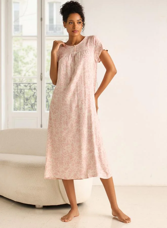 Splash FAV Midi Night Dress Short Sleeves Printed Viscose