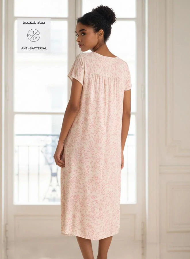 Splash FAV Midi Night Dress Short Sleeves Printed Viscose