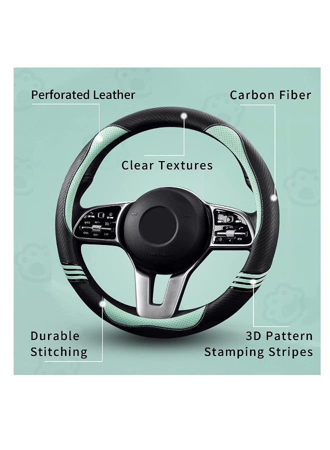 C ute Steering Wheel Cover for Women, Carbon FiberPerforated Leather with Anti Slip Rubber Ring, Steering Wheel Protector, Universal Fit 14.5 15 inches for Cars,SUV Fruit Green - Image 2
