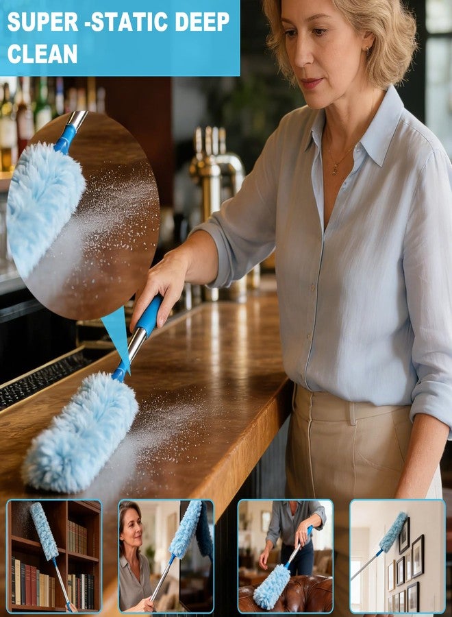 Tonmp 100 Inch Extended Handle Duster Heavy Duty Dusting 360° Duster Refills Kit, Microfibers Multi-Surface Dusters. Efficient Duster Kit for Cleaning Pet Hair, Home, Office, Blinds, Furniture (Blue - Image 4