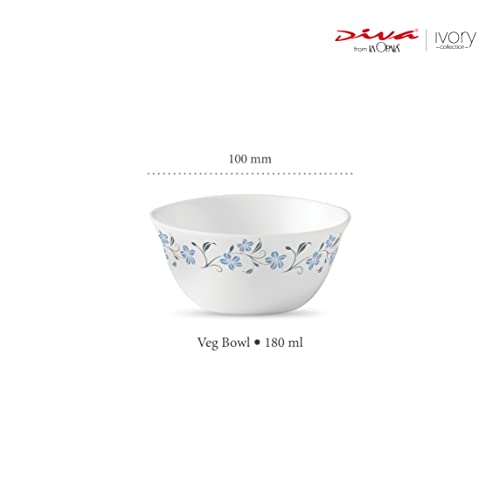 La Opala Diva, Ivory Collection, Opal Glass Vegetable Bowl Set 6 pcs, Grace Blue, White - Image 2