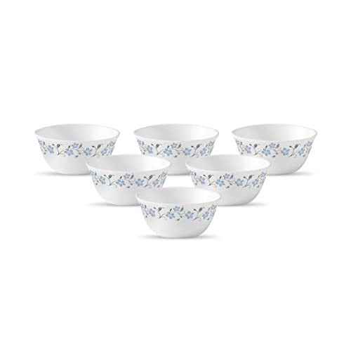 La Opala Diva, Ivory Collection, Opal Glass Vegetable Bowl Set 6 pcs, Grace Blue, White - Image 1