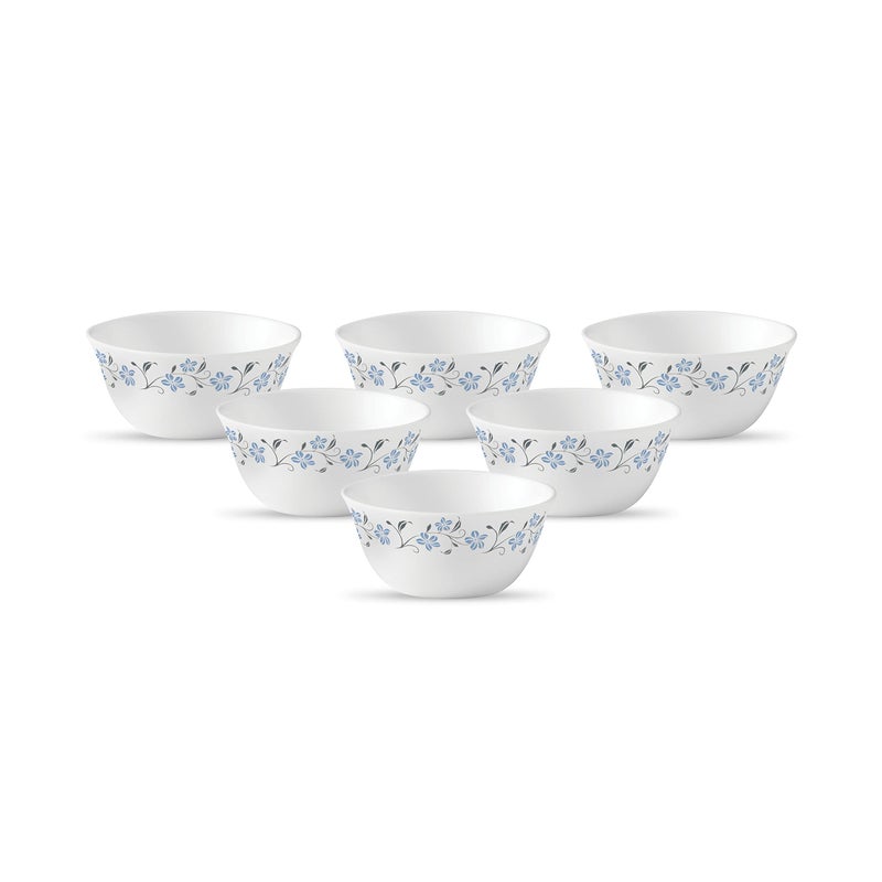 La Opala Diva, Ivory Collection, Opal Glass Vegetable Bowl Set 6 pcs, Grace Blue, White - Image 4