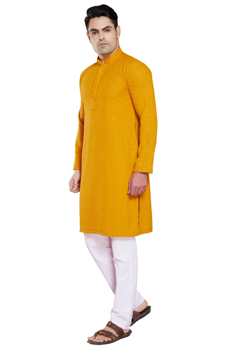 DIVISIVE Men's Sequince Embroidered Cotton Blend Only Slim Fit Kurta (DKRT11_5XL_Mustard) - Image 4