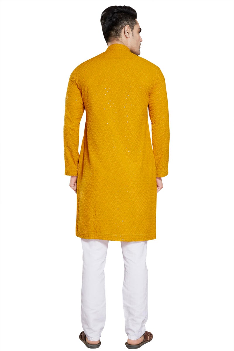 DIVISIVE Men's Sequince Embroidered Cotton Blend Only Slim Fit Kurta (DKRT11_5XL_Mustard) - Image 5