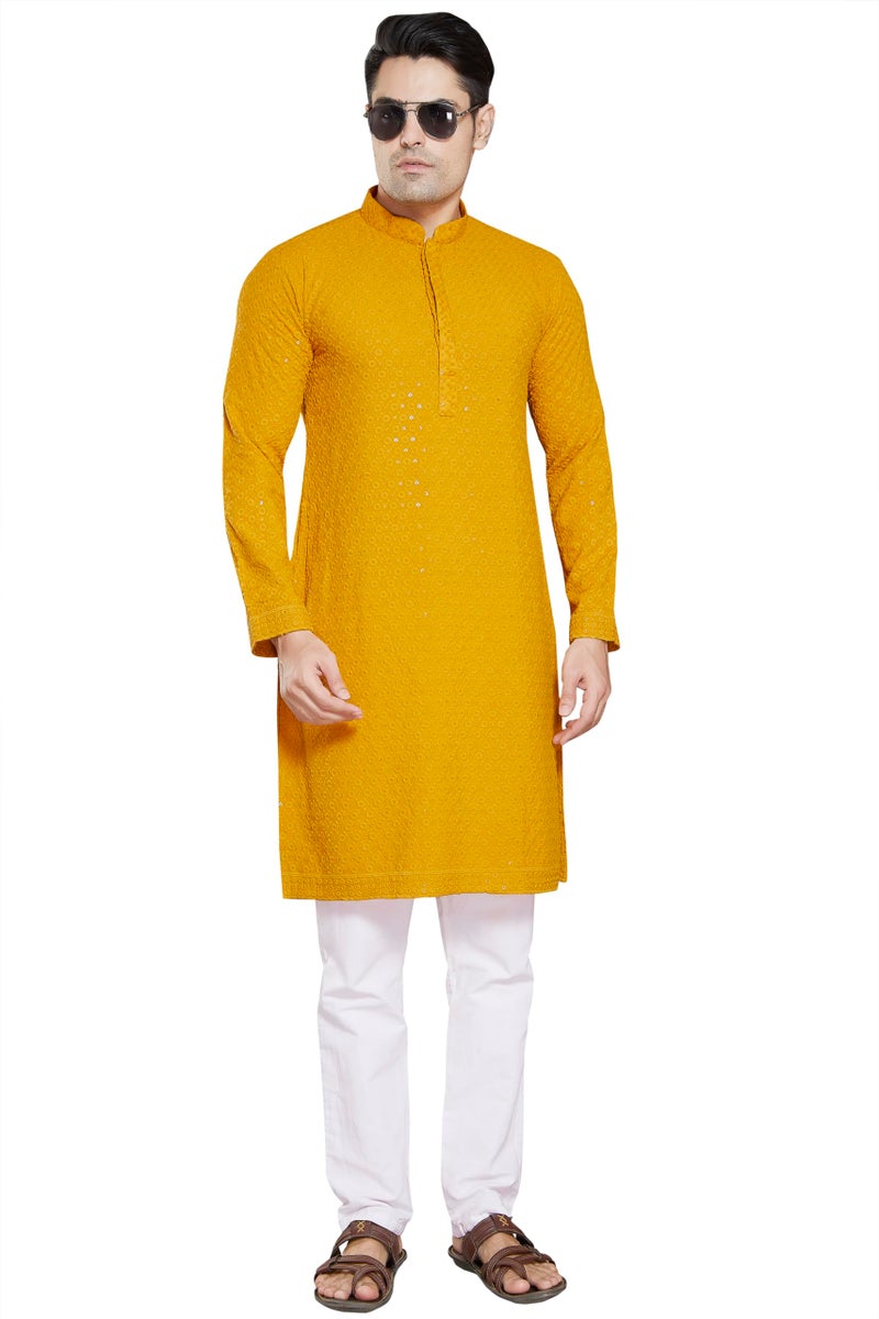 DIVISIVE Men's Sequince Embroidered Cotton Blend Only Slim Fit Kurta (DKRT11_5XL_Mustard) - Image 2