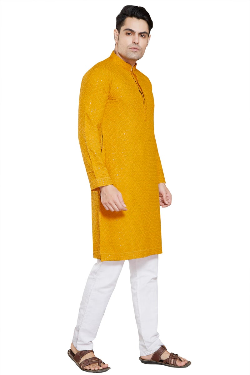 DIVISIVE Men's Sequince Embroidered Cotton Blend Only Slim Fit Kurta (DKRT11_5XL_Mustard) - Image 3