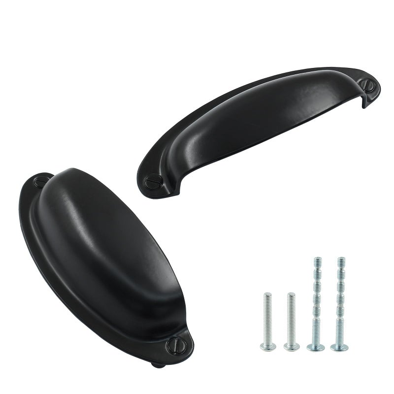 PHITUODA 12 Pack Antique Black Cup Drawer Pulls 35 Inch Hole Center Vintage Drawer Pulls Handles Cabinet Pulls Kitchen Cabinet Wardrobe Furniture Hardware Length 105mm Width 38mm - Image 2