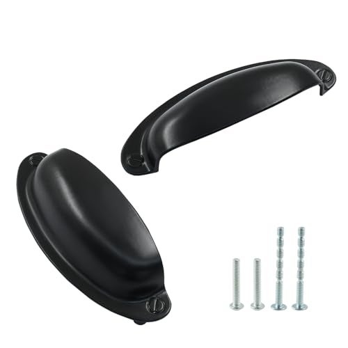 PHITUODA 12 Pack Antique Black Cup Drawer Pulls 35 Inch Hole Center Vintage Drawer Pulls Handles Cabinet Pulls Kitchen Cabinet Wardrobe Furniture Hardware Length 105mm Width 38mm - Image 1