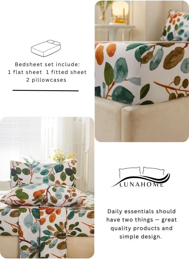 LUNA Home - 4 pieces Bedsheet setleaves Design,Green - Image 1