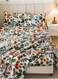 LUNA Home 4 pieces Bedsheet setleaves Design,Green  - Image 1