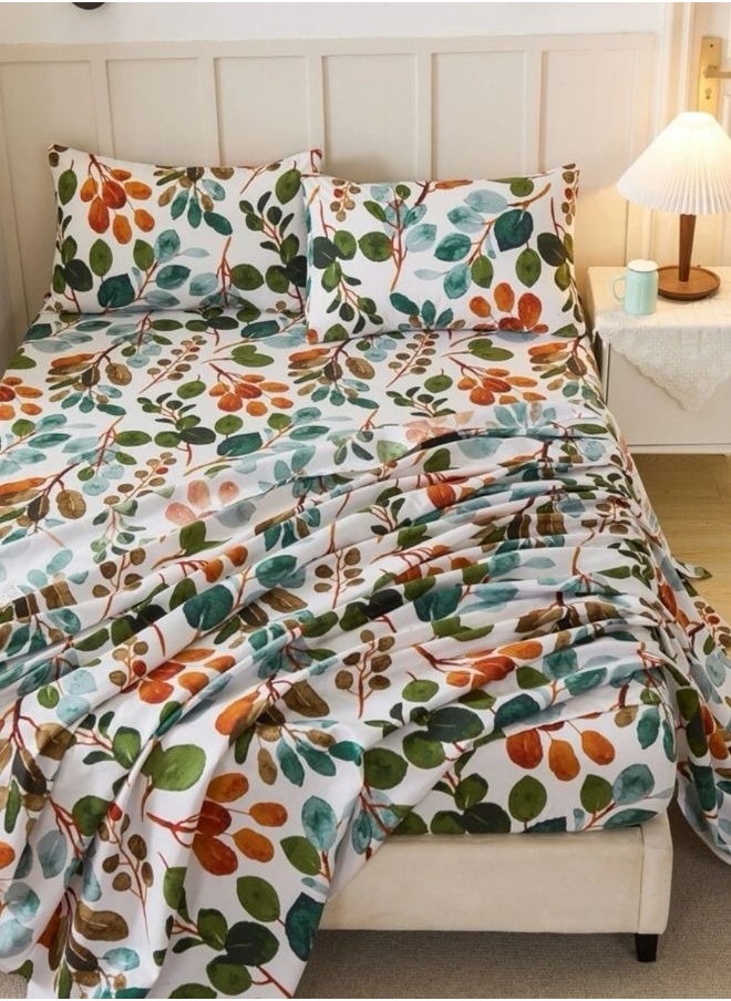 LUNA Home - 4 pieces Bedsheet setleaves Design,Green - Image 1