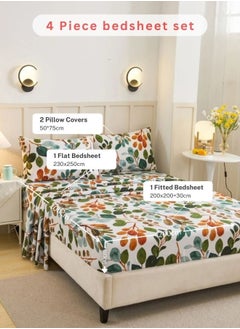 LUNA Home 4 pieces Bedsheet setleaves Design,Green  - Image 2