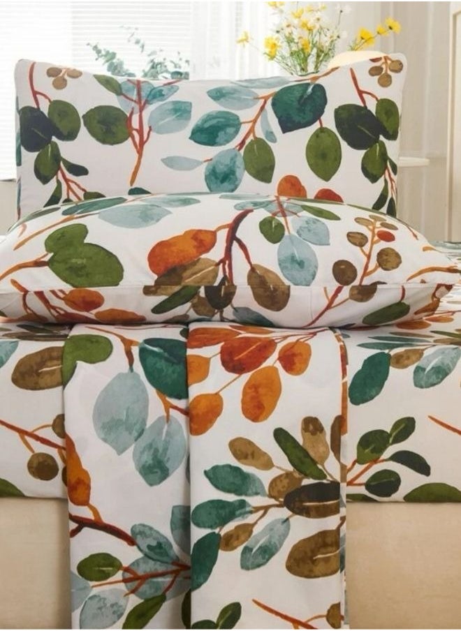 LUNA Home - 4 pieces Bedsheet setleaves Design,Green - Image 1