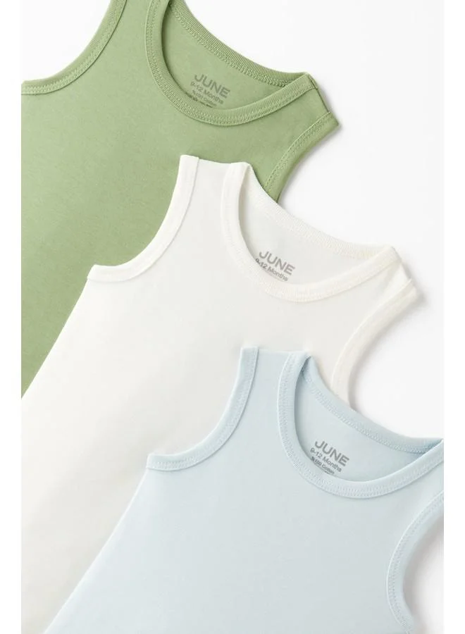 JUNE June Baby Girl 3-Pack Interlock Bodysuit Blue - Ecru - Green