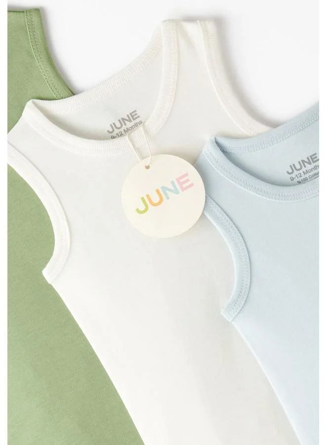 JUNE June Baby Girl 3-Pack Interlock Bodysuit Blue - Ecru - Green