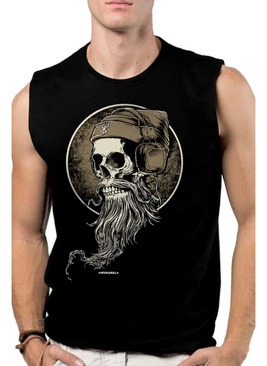 روك اند رول Bearded Skull Black Cut Sleeve | Sleeveless Men's T-Shirt | Undershirt