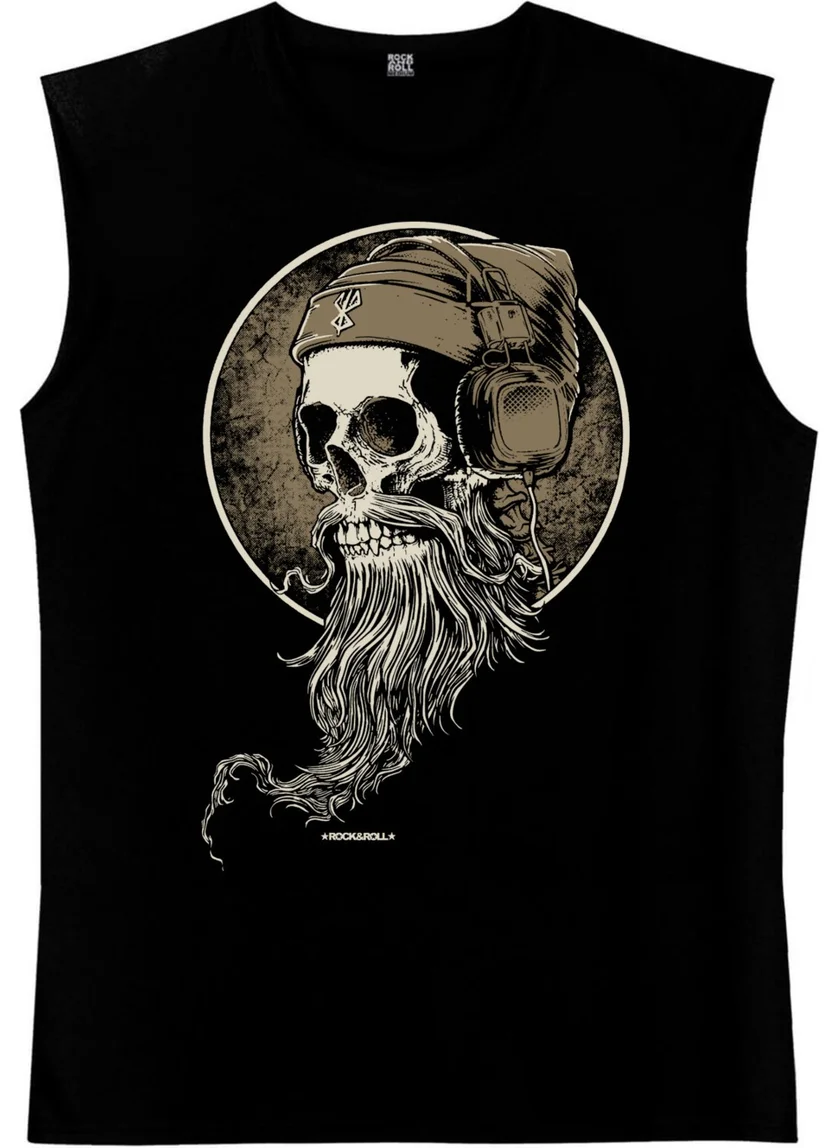 روك اند رول Bearded Skull Black Cut Sleeve | Sleeveless Men's T-Shirt | Undershirt
