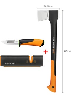 Fiskars Splitting Axe M-X17 + Heavy Duty Knife with Sharpener + Axe and Knife Sharpener 