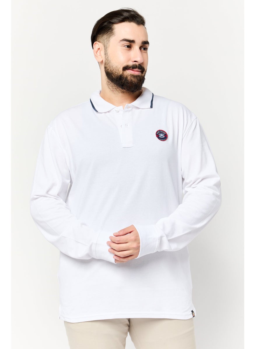 Paul Frank Men Regular Fit Graphic Print Long Sleeve Polo Shirt, White  - Image 1