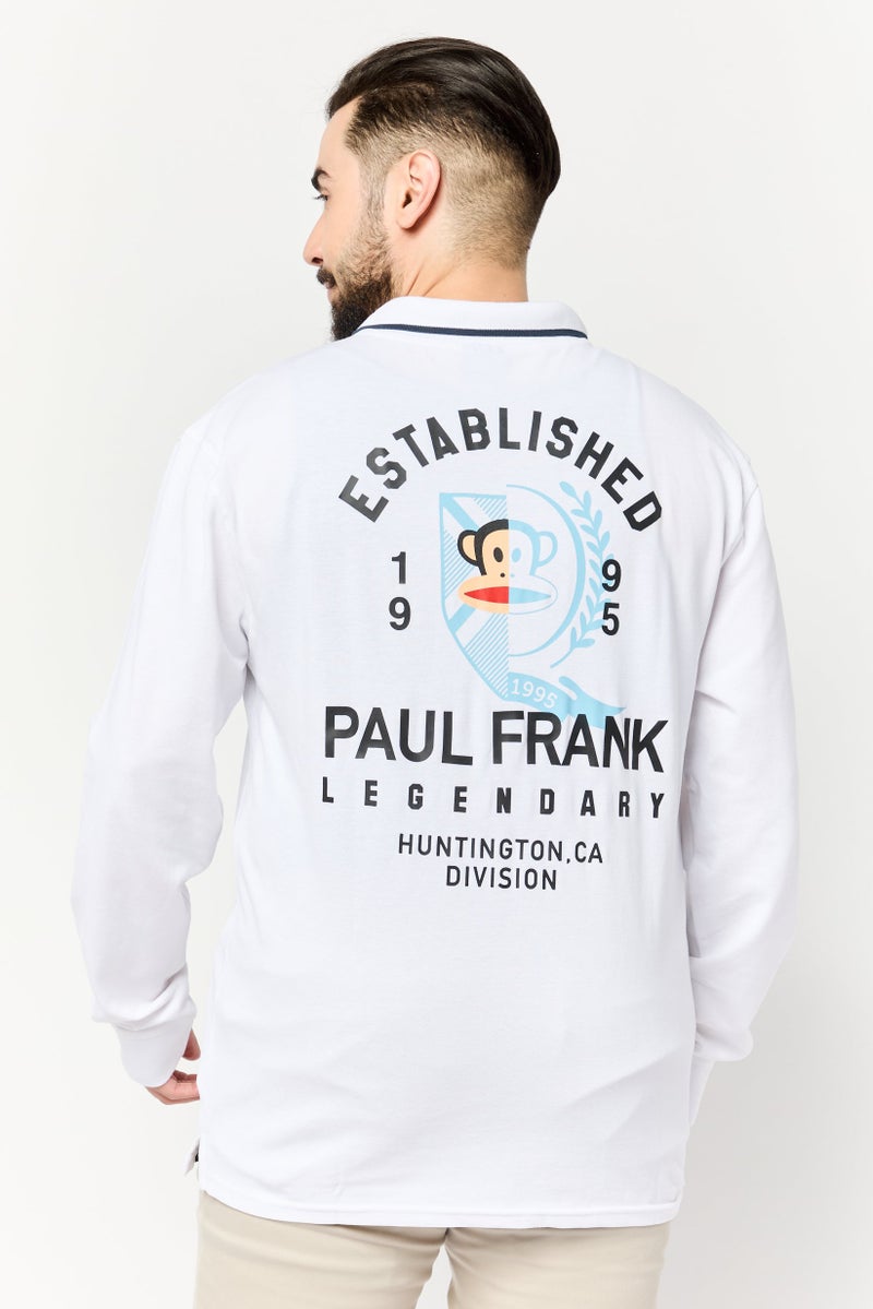 Paul Frank قميص بولو بأكمام طويلة وطباعة جرافيك للرجال، عادي، أبيض - Image 2