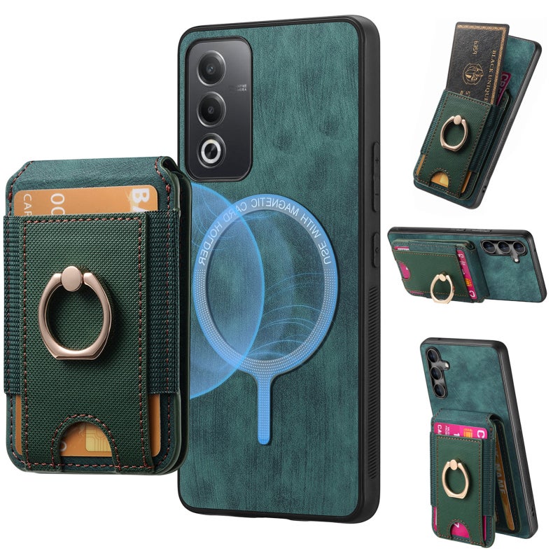 HuHa Case Cover For OPPO Reno7 Pro 5G Retro Splitable Magnetic Stand Card Bag Leather Phone Case(Green) - Image 1