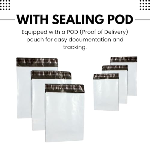 Securement Plastic Tamper Proof Polybag/Courier Bag with Pod for Packing, 51 Micron, 12 Inch x 16 Inch, White and Black, Pack of 100 - Image 2