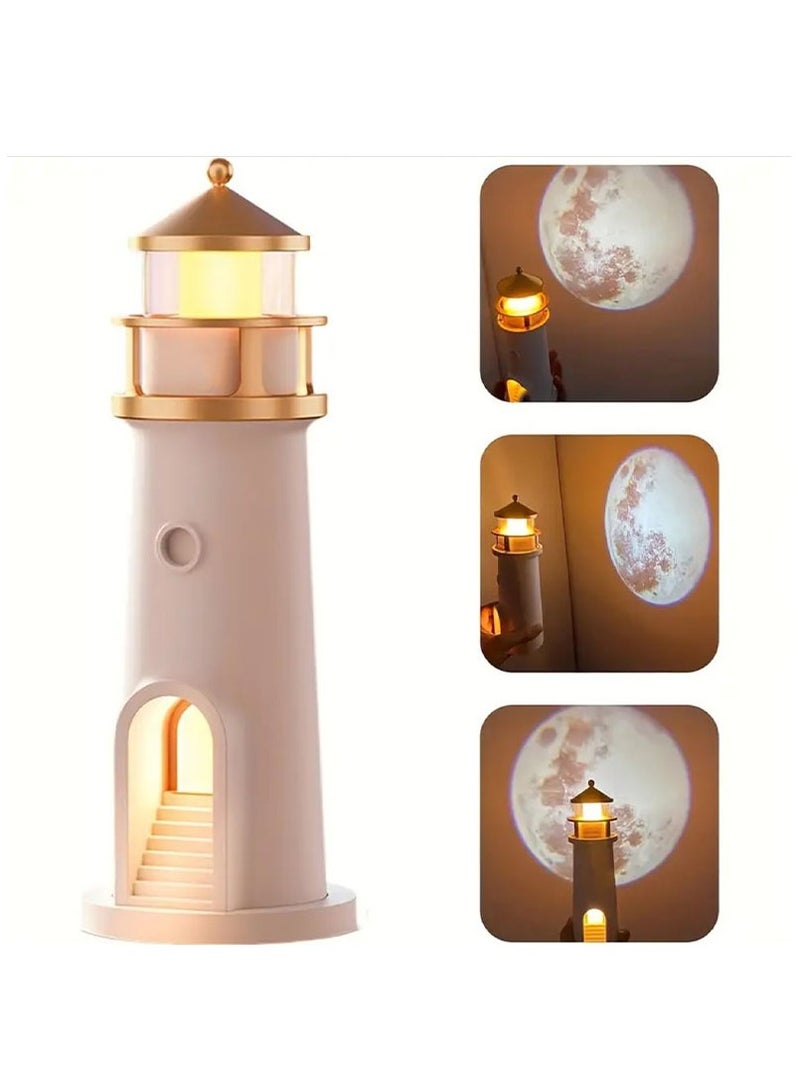 DANIM Lighthouse Moon Projection Lamp Rotating Night Light with Warm LED Bedroom Decor Kids Sleeping Lamp Rechargeable Ambient Light for Home Sleeping lamp for children & Gift lamp for girls and boys - Image 2