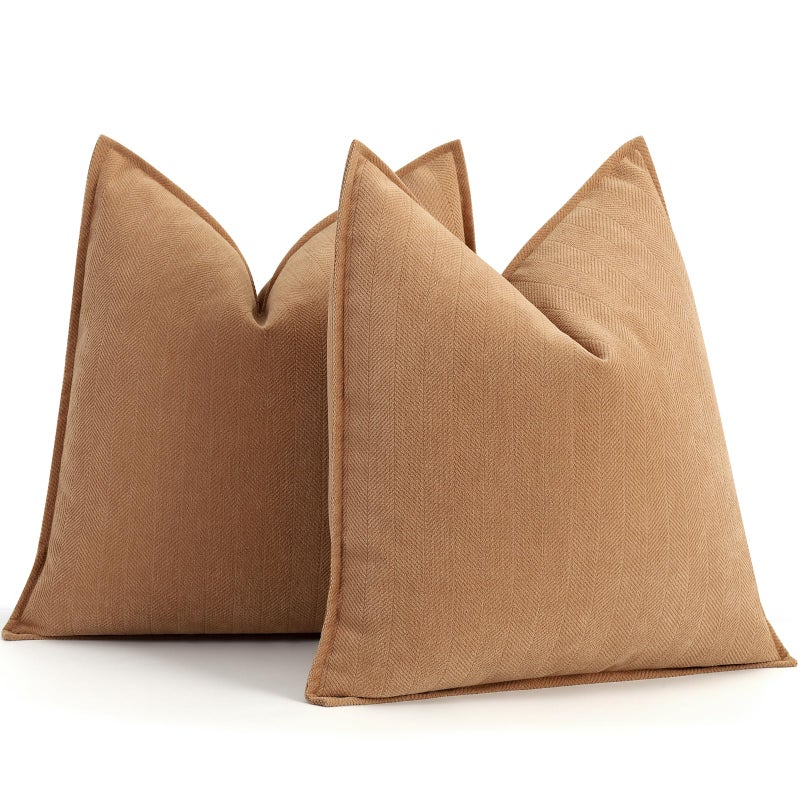 ZWJD Camel Pillow Covers 24x24 Set of 2 Chenille Throw Pillow Covers with Elegant Design Soft and Luxurious Decorative Throw Pillows for Couch Bed and Home Decor - Image 2
