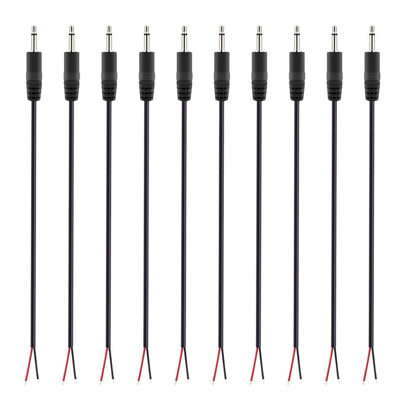 Fancasee 10 Pack Replacement 3.5mm Male Plug to Bare Wire Open End TS 2 Pole Mono 1/8" 3.5mm Plug Jack Connector Audio Cable Repair - Image 1
